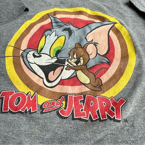 Tom and Jerry Graphic T-Shirt Youth Size 6 | Gray Cartoon Tee - Picture 2 of 6